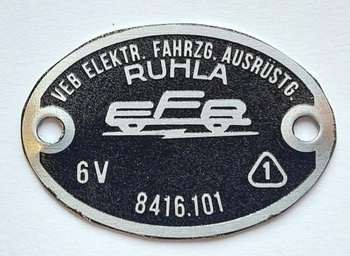 IFA BK 350 MZ BK/ES/RT AWO EMW Ruhla EFR 6V tabliczka sygnał klakson