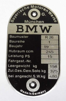 BMW R26 tabliczka znamionowa
