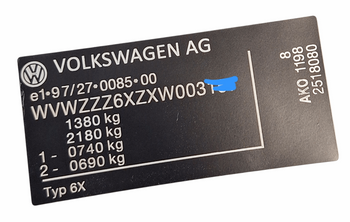 Volkswagen LUPO typ 6X naklejka znamionowa + VIN