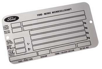 Ford Capri, Sierra nr. 5 tabliczka znamionowa