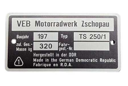 MZ TS 250/1 do 1979 roku  tabliczka znamionowa