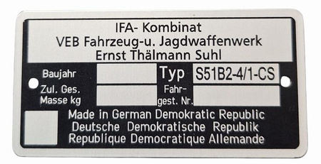 Simson S51B2-4/1-CS tabliczka znamionowa