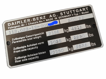 Mercedes W112 300 SE tabliczka znamionowa tłoczona