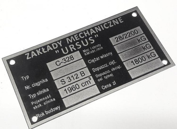 Ursus C 328 tabliczka znamionowa główna