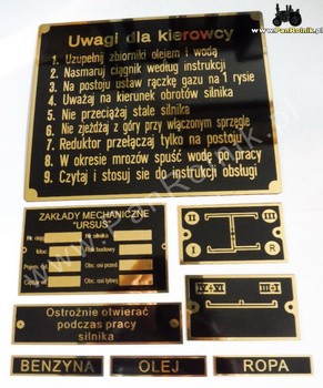 Ursus C45 C 45 C451 C 451 tabliczki opisowe znamionowe mosiężne komplet
