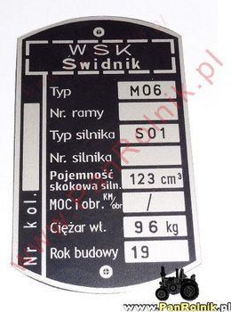 WSK M06 (silnik S01) tabliczka znamionowa