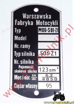 WFM M06-Z1-S01-Z1 (silnik S01-Z1) tabliczka znamionowa