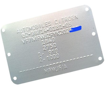 Citroen Berlingo 1 tabliczka znamionowa tłoczona