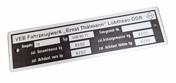 IFA HW 60.11 ładowność 8500KG- tabliczka znamionowa