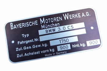 BMW  E9 tabliczka znamionowa