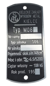 SHL M06 T (silnik S06) waga 108kg,tabliczka znamionowa