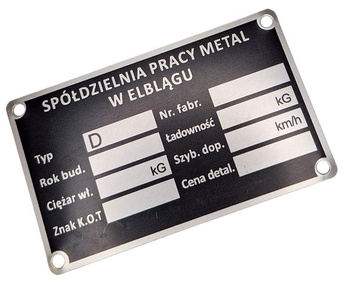 Elbląg przyczepa tabliczka znamionowa
