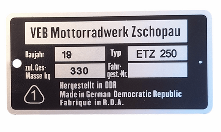 MZ ETZ 250 tabliczka znamionowa
