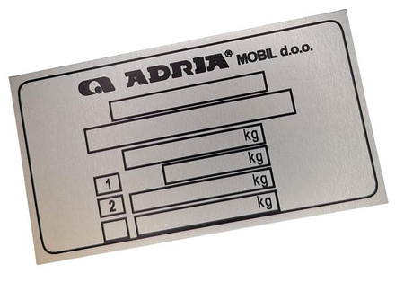 Adria tabliczka znamionowa (przyczepa)