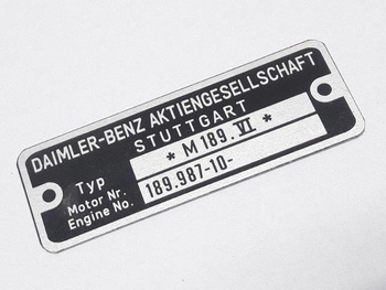 Mercedes W111 tabliczka silnika typ M 189.VI MOTOR NR