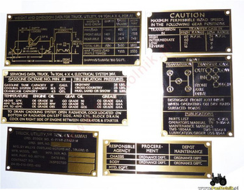 Jeep Willys M38A1 tabliczki opisowe komplet mosiądz