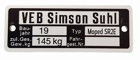 Simson SR2E tabliczka znamionowa