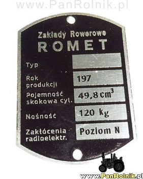Romet 2361 Komar Sport tabliczka znamionowa