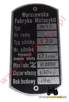 WFM Osa M52 tabliczka znamionowa nr.1