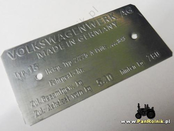 Volkswagen typ 15 Cabrio tabliczka znamionowa pusty Vin