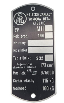 SHL M11 tabliczka znamionowa (silnik S32) waga 115 kg nr. 6