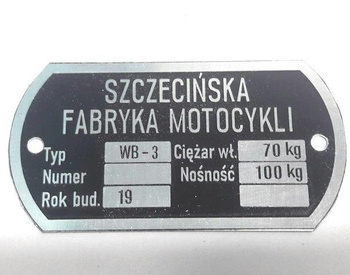 Junak WB-3 kosz wózek boczny tabliczka znamionowa