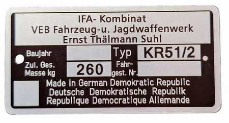 Simson KR51/2 KR 51/2 tabliczka znamionowa