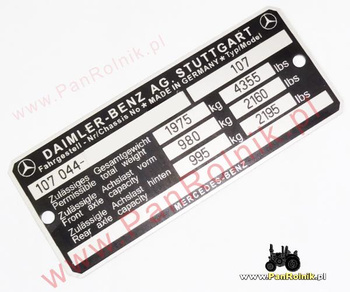 Mercedes W107 SL SLC tabliczka znamionowa