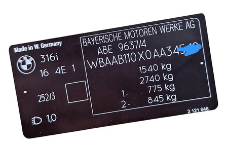 BMW E36 E 36 tabliczka zmamionowa + vin