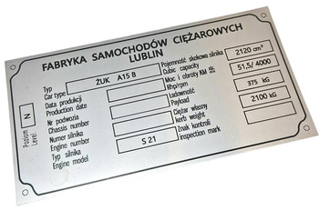 Żuk A15B A 15 B tabliczka znamionowa