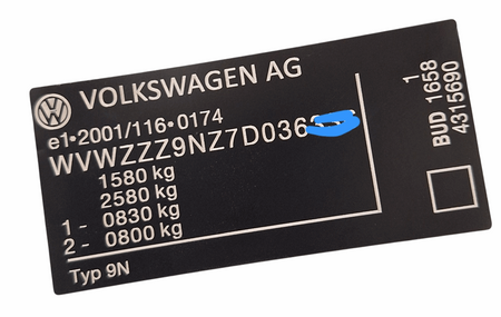 Volkswagen POLO naklejka znamionowa + VIN