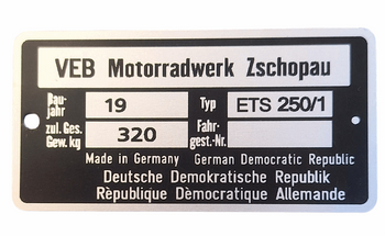 MZ ETS 250/1 tabliczka znamionowa