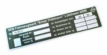 IFA HL 80.11 (przyczepa) tabliczka znamionowa