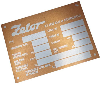 Zetor  (ciągnik) tabliczka opisowa znamionowa Brązowa angielska