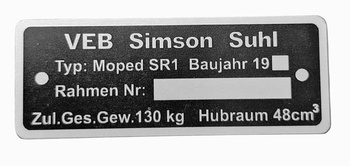 Simson SR1 tabliczka znamionowa