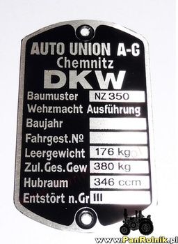 DKW NZ 350 tabliczka znamionowa