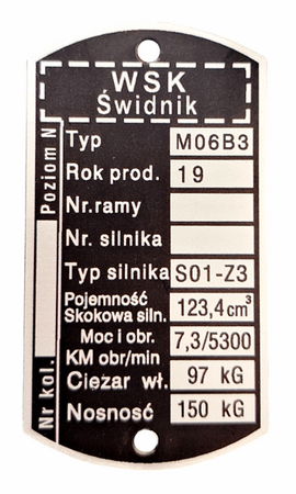 WSK 125 M06B3 tabliczka znamionowa (1971-1974)
