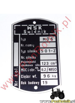 WSK M06L (silnik S01-Z) tabliczka znamionowa Świdnik