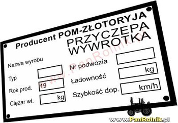 POM Złotoryja przyczepa wywrotka tabliczka znamionowa