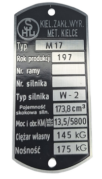 SHL M17 M 17 Gazela tabliczka znamionowa 1970