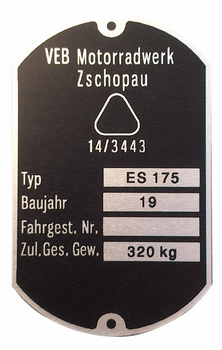MZ ES 175 tabliczka znamionowa