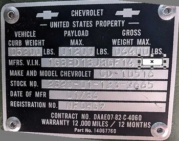 Chevrolet K30 K 30 tabliczka znamionowa  tłoczona