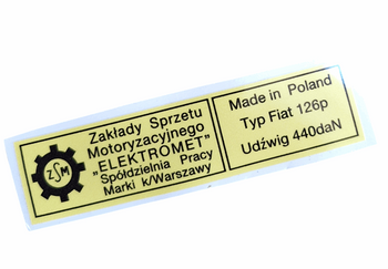 Polski Fiat 126p naklejka na lewarek podnośnik żółta