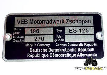 MZ ES 125 tabliczka znamionowa