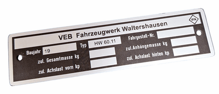 IFA HW 60.11 Waltershausen tabliczka znamionowa pusta