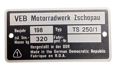 MZ TS 250/1 do 1981 roku  tabliczka znamionowa