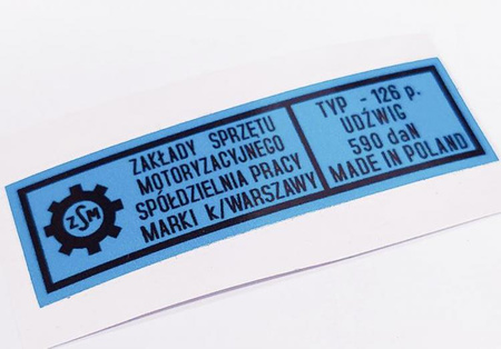 Polski Fiat 126p naklejka na lewarek podnośnik niebieska