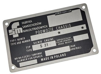 Syrena FSM 105, R 20 (1972-1974) pusta tabliczka znamionowa