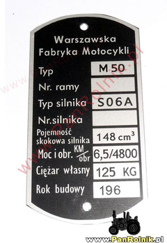 WFM Osa M50 M 50 tabliczka znamionowa (silnik S06A)