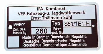 Simson S 51/1E1-H tabiczka znamionowa
